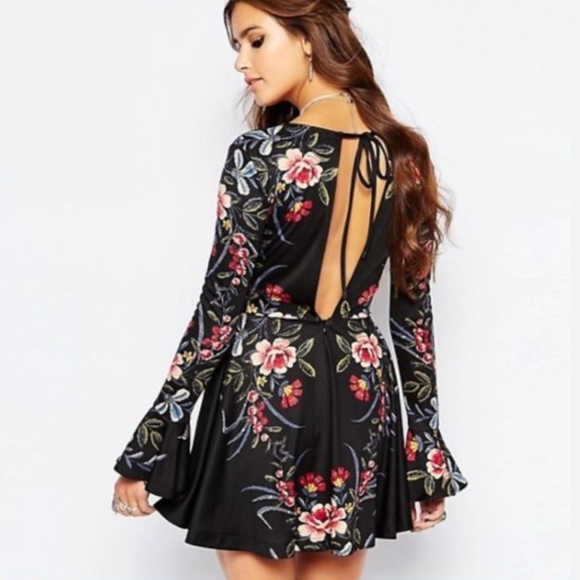 Free People Date Night Black Floral Skater Mini Dress - Picture 8 of 14